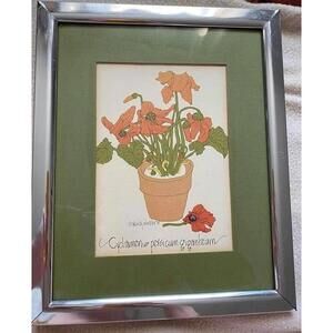 Wendy Wheeler 1975 Botanical Lithograph Signed Framed Art 10x8 Mirrored
